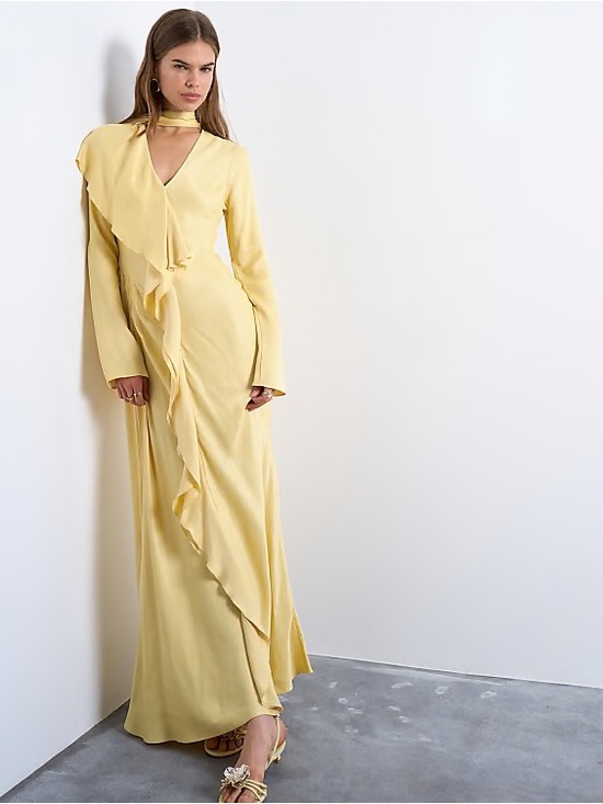 Topshop Dresses & Skirts - Topshop Pale Yellow Ruffle-Trim Maxi Dress